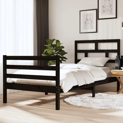 vidaXL posteljni okvir črn iz trdnega lesa 90x190 cm 3FT