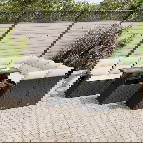 vidaXL 9-dijelni set vrtnih sofa s jastucima crni od poliratana Cijene