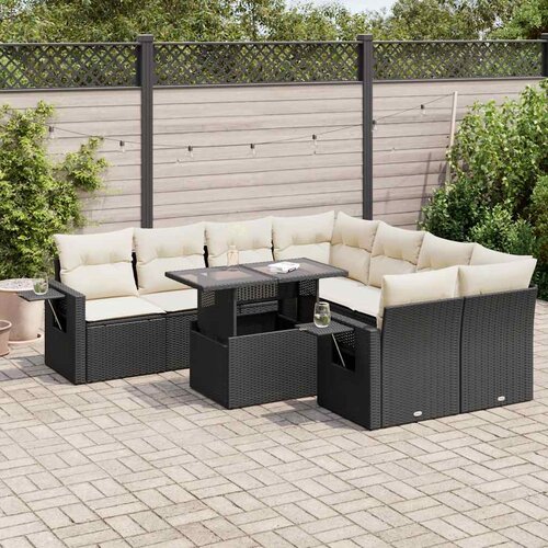 VidaXL 9-dijelni set vrtnih sofa s jastucima crni od poliratana Slike