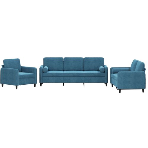 Maison Chic Sedežna garnitura - kavč 3-delna z vzglavniki moder žamet, (21728385) Cene