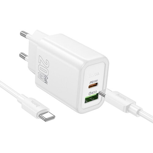 Hoco zidni punjač usb a + type c + kabl type c na type c pd QC3.0 3A 20W N61 beli Cene