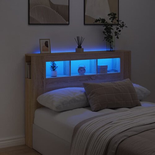 vidaXL LED posteljno vzglavje sonoma hrast 140x18,5x103,5 cm inž. les Cene