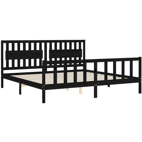  Okvir za krevet s uzglavljem crni 200 x 200 cm od masivnog drva Slike