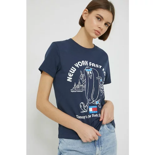 Tommy Jeans bombažna kratka majica , mornarsko modra barva