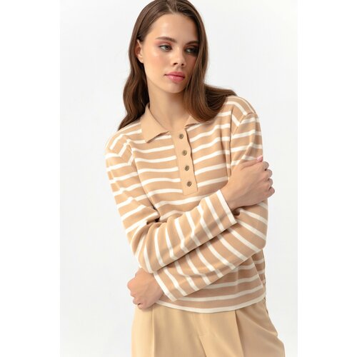 Lafaba Women's Mink Polo Neck Striped Knitwear Sweater Slike
