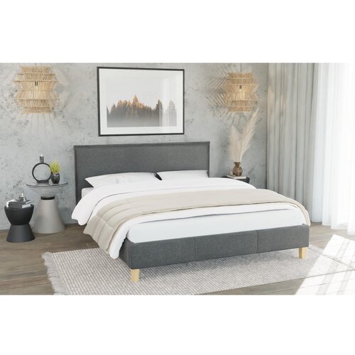 Ropez temno siva oblazinjena postelja z letvenim dnom 90x200 cm tina &amp;ndash; Slike