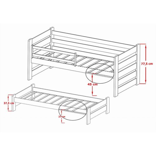  dječji krevet Senso s dodatnim krevetom i ladicom - bijeli - 200*90 cm Slike