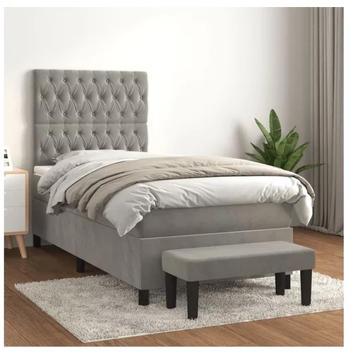  Box spring postelja z vzmetnico svetlo siva 90x200 cm žamet