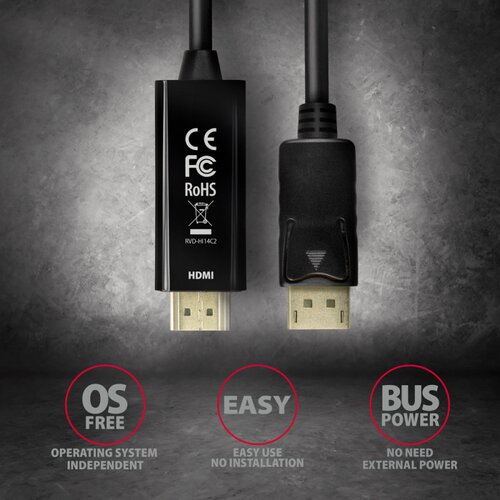 Axagon kabel displayport na hdmi 1.4 4K/30Hz 1,8 m Slike