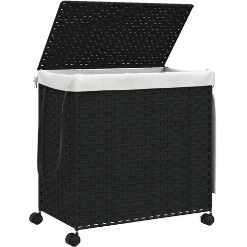 VidaXL Ko&amp;scaron;ara za rublje s kotačima crna 60 x 35 x 60 5 cm od ratana Slike