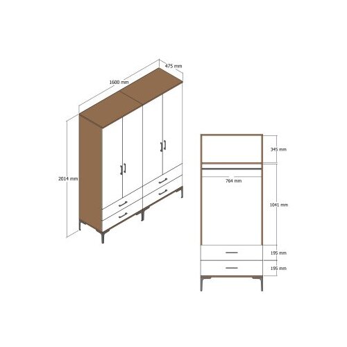 Hanah home kumsal tt - walnut, white walnutwhite wardrobe Slike