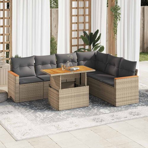 VidaXL 7-dijelni set vrtnih sofa s jastucima bež od poliratana bagrem Slike