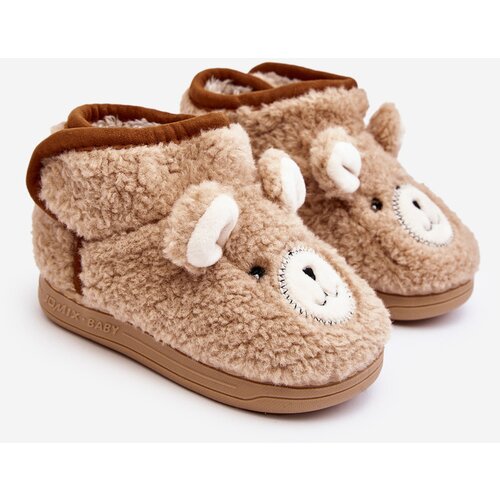 Boto Children's fleece slippers with bear beige Eberra Cene