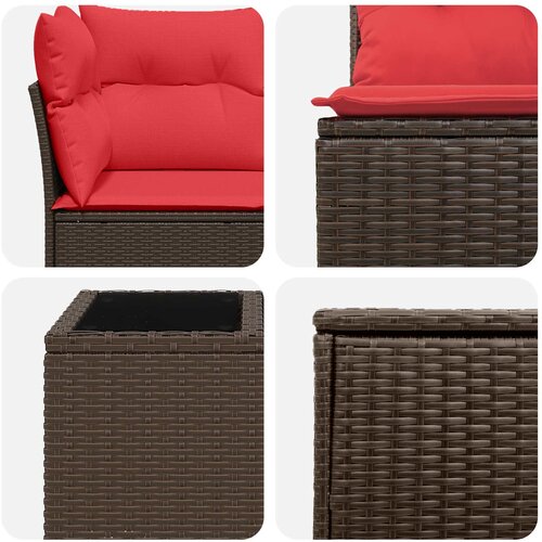  Set sofe 6 kom. Smeđa i crvena Poli Rattan i čelik Slike