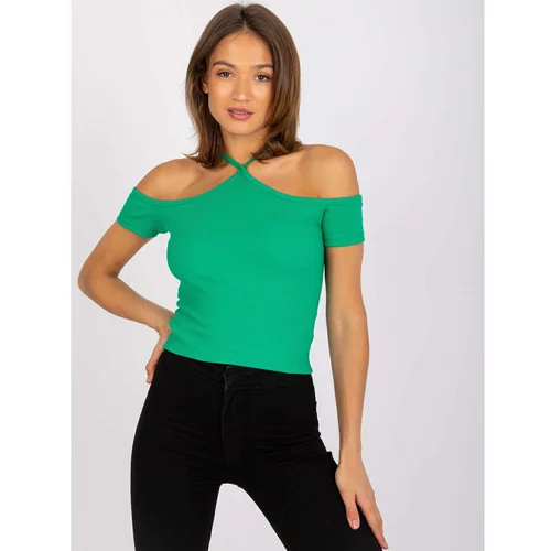 Fashion Hunters Green Seila RUE PARIS short-sleeved green ribbed blouse