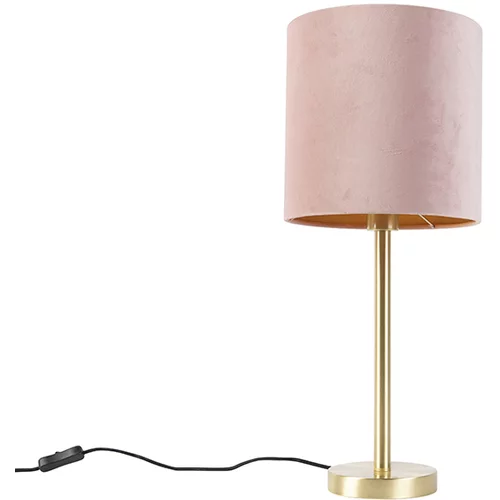 QAZQA Romantična namizna svetilka medenina z roza odtenkom 25 cm - Simplo