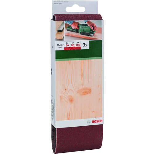 Bosch 3-delni set brusnih traka za tračne brusilice, crveni kvalitet 2609256209 Slike
