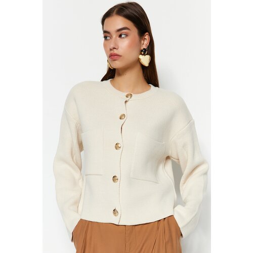 Trendyol Soft Textured Ecru, Tricot Cardigan with Accessories Slike