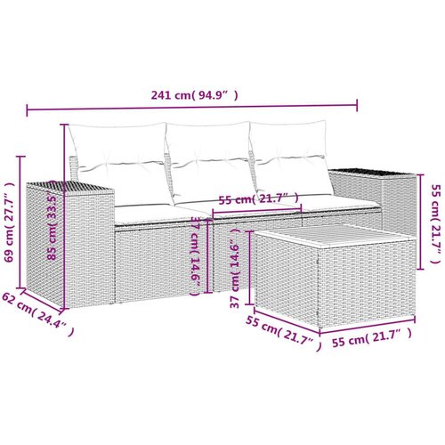VidaXL 4-dijelni set vrtnih sofa s jastucima bež od poliratana Slike