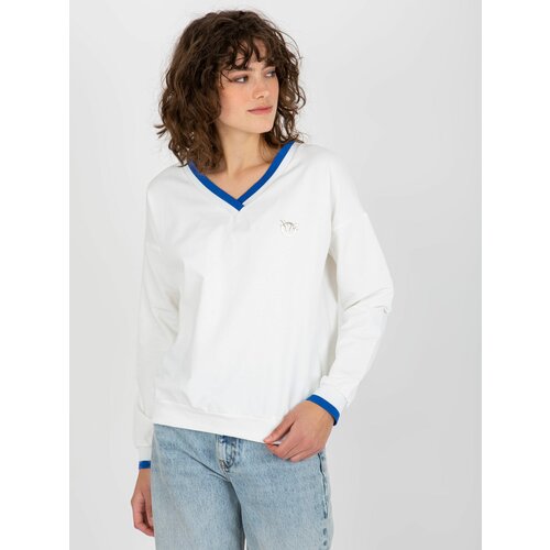 Fashion Hunters Women's smooth sweatshirt with neckline - ecru Slike