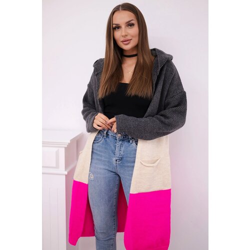Kesi Striped hooded sweater graphite + beige + pink neon Cene