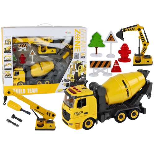 Lean Toys 3 u 1 građevinski kamion DIY &amp;ndash; bager, dizalica i mije&amp;scaron;alica za beton sa svjetlom i zvukom Slike