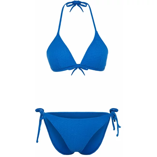 Trendyol Saks Triangle Tie Textured Bikini Set