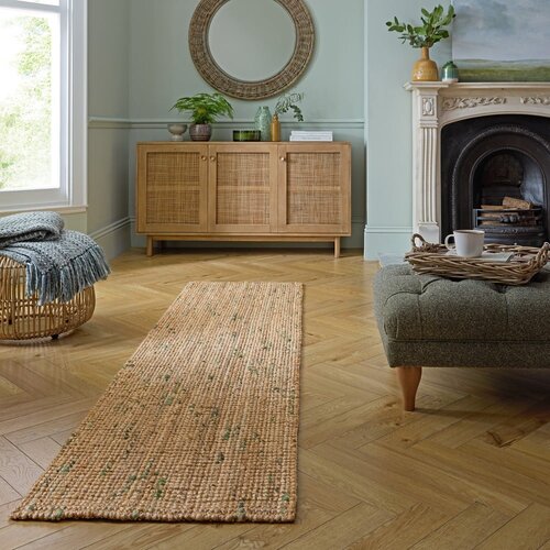 Flair Rugs Obojestranski ročno tkan tekač iz jute v naravni in zeleni barvi 60x300 cm Jute Boucle Green &amp;ndash; Slike