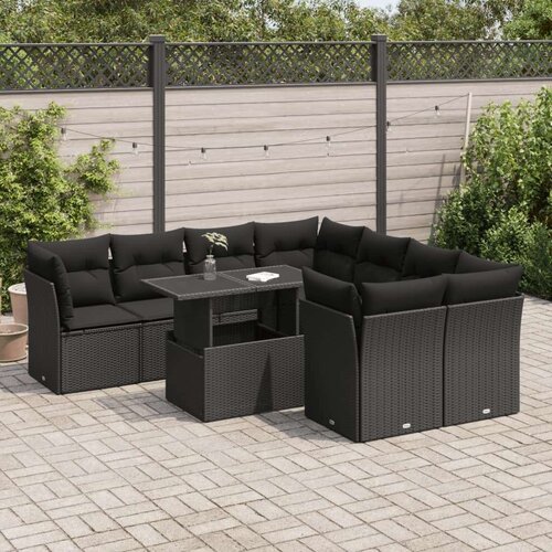 vidaXL 9-dijelni set vrtnih sofa s jastucima crni od poliratana Cijene
