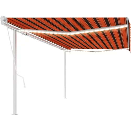 vidaXL Avtomatska tenda LED + senzor 5x3,5 m oranžna in rjava