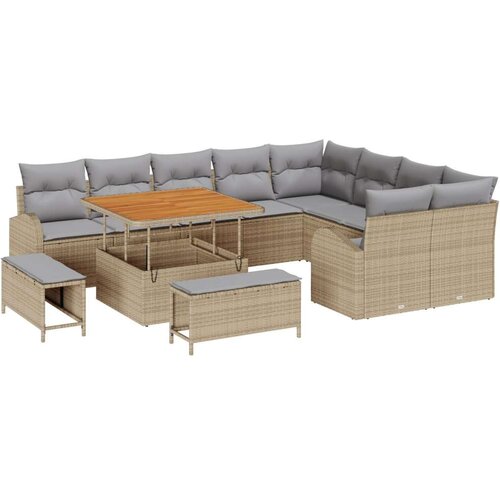  Vrtna garnitura - 12-dijelni set vrtnih sofa s jastučićima Bež Poli Ratan Akacija  3-dijelni set vrtnih jela s jastučićima Bež P Cijene