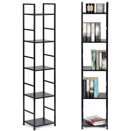 Modern Home Drvena polica sa metalnim okvirom u LOFT stilu, 5 nivoa, crna- Slike