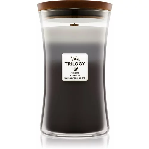 WoodWick Trilogy Warm Woods mirisna svijeća s drvenim fitiljem 609,5 g