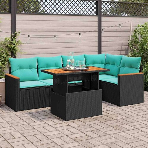 VidaXL Vrtna garnitura - 6-dijelni set vrtnih sofa s jastucima crni od poliratana - Crna sa spremi&amp;scaron;tem 1 Slike