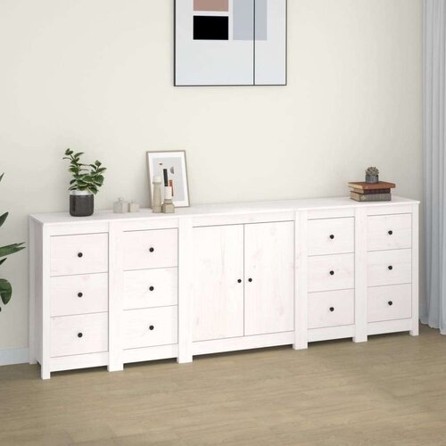  Komoda bijela 230 x 35 x 80 cm od masivne borovine Slike