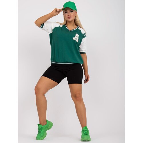 Fashion Hunters White and dark green plus size blouse in a sporty style Slike