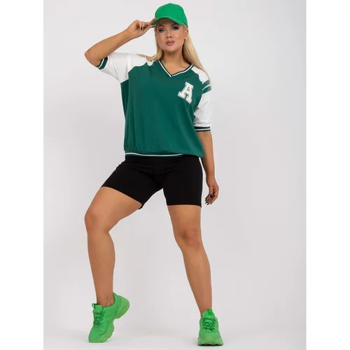 Fashion Hunters White and dark green plus size blouse in a sporty style