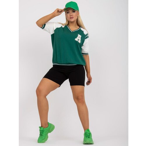 Fashion Hunters White and dark green plus size blouse in a sporty style Slike