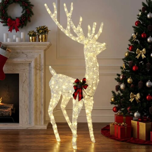  3D Božićni irvas LOVIISA 250 LED lampica Topla bijela - Iridescentni &amp;scaron;ljokičasti 96 x 40 x 180 cm Slike