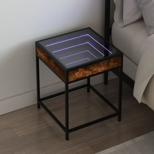 vidaXL Nočna mizica z neskončnimi LED dimljeni hrast 40x40x51 cm Cene