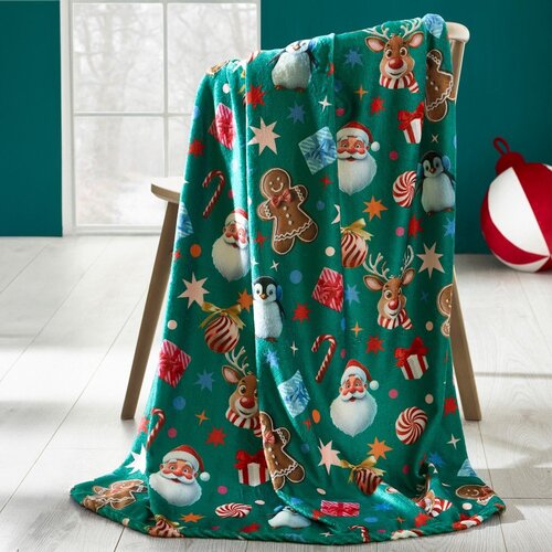 Catherine Lansfield Zelena deka s božićnim motivom od mikropli&amp;scaron;a 130x170 cm Christmas Icons &amp;ndash; Slike