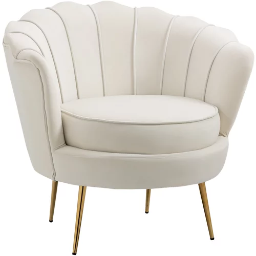 HOMCOM Žametni fotelj z vintage dizajnom, retro fotelj za spalnico, dnevno sobo ali pisarno, krem barve, 79x77x77 cm, (20752905)