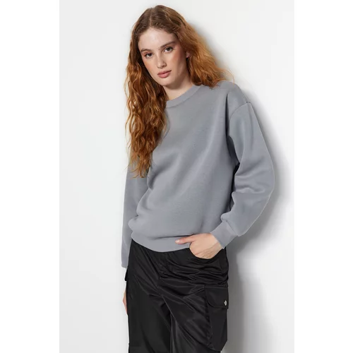 Trendyol Gray Thick Fleece Inside Regular/Normal fit Crew Neck Basic Knitted Sweatshirt