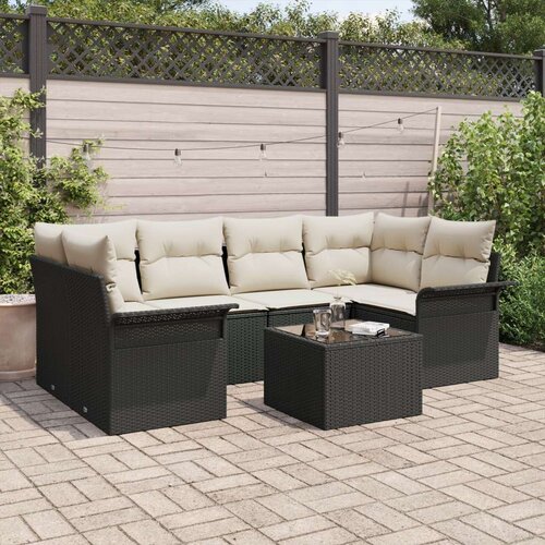  Vrtna garnitura - 4-dijelni set vrtnih sofa sa jastucima crnog poli ratana Slike