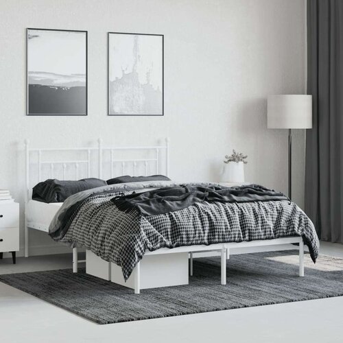 VidaXL Metalni okvir za krevet s uzglavljem bijeli 150x200 cm Slike