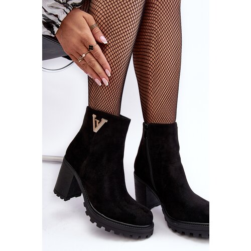 Boto Women's Suede Boots On Heel With Decoration Black Strong Cene