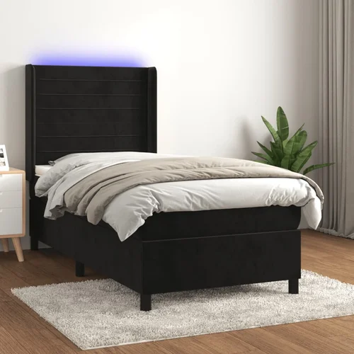 vidaXL Box spring postelja z vzmetnico LED črna 90x190 cm žamet