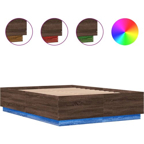 VidaXL Posteljni okvir z LED lučkami rjavi hrast 120x200 cm inž. les, (21095300) Slike