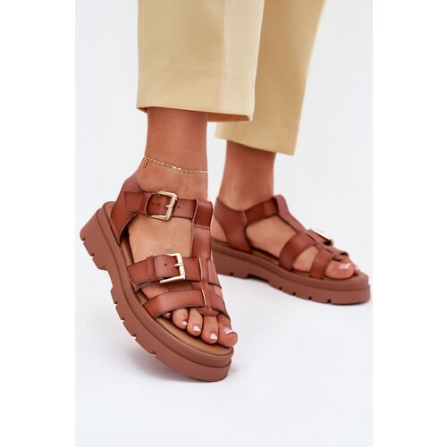 EVENTO Eco Leather Sandals Women With Buckles Camel Mireza Slike