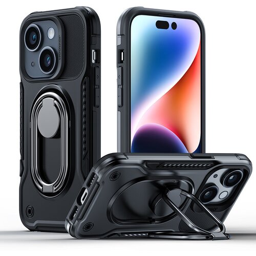Joyroom Ovitek za iPhone 14, oklepni ovitek s stojalom in držalom za prstan, črn, (21642924) Cene